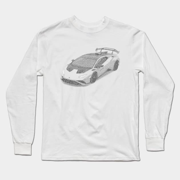 Lamborghini Huracan Sto - Grayscale version typographic art Long Sleeve T-Shirt by usastore